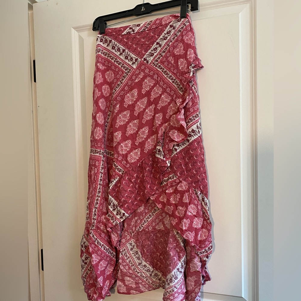 Show Me Your Mumu - rare XL size- Pink block print Indian cotton wrap skirt